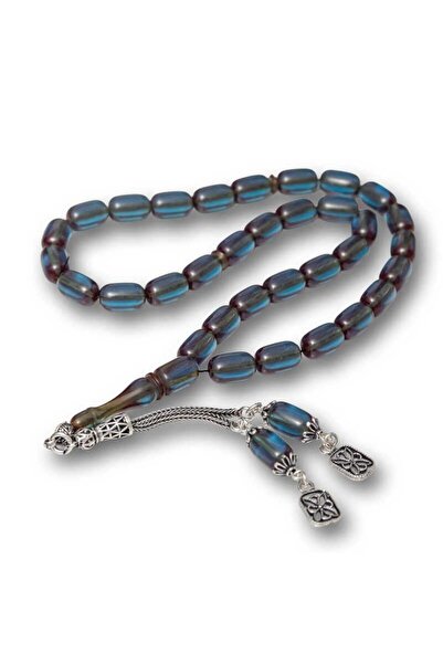 Inure Jewelry Silver Tasseled Capsule Cut Squeezing Amber Rosary