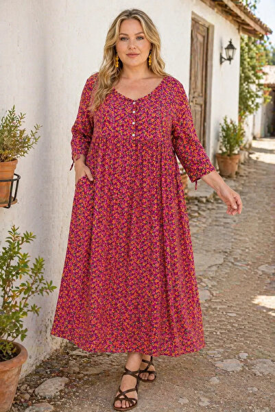 Park Moda Women's Plus Size Viscose Dress with Pockets Floral Print Summer Lo...