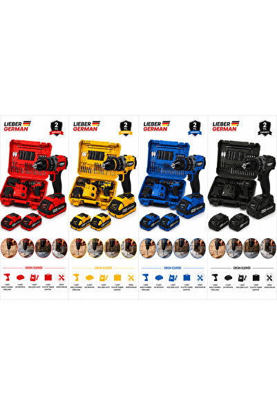 Lieber German REDGO Kömürsüz Motor 2 Akülü 84 Pcs Akülü Vidalama Matkap