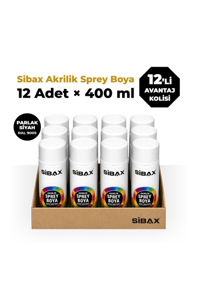 Sibax Akrilik Sprey Boya Parlak Siyah (Ral 9005) - 400 ml (12 Adet)