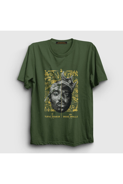 Presmono Унисекс тениска Biggie Smalls Tupac Shakur в цвят каки 45661tt