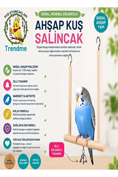 UniqBirdToys Uniq Bird Toys Wooden Bird Swing with Bells