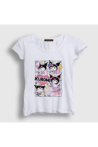 Presmono Women's White Poster Kurami Kuromi T-Shirt 568893Tt