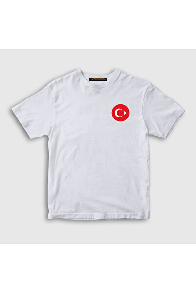 Presmono White Turkish Flag Unisex Kids T-Shirt - Moon Star Round Logo 444753 tt