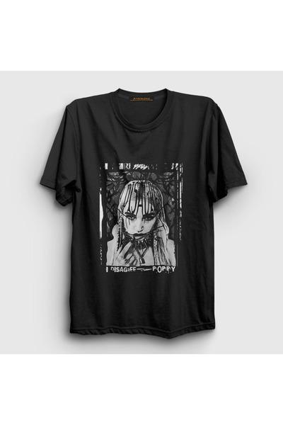 Presmono Unisex Black I Disagree Poppy T-Shirt 587583Tt