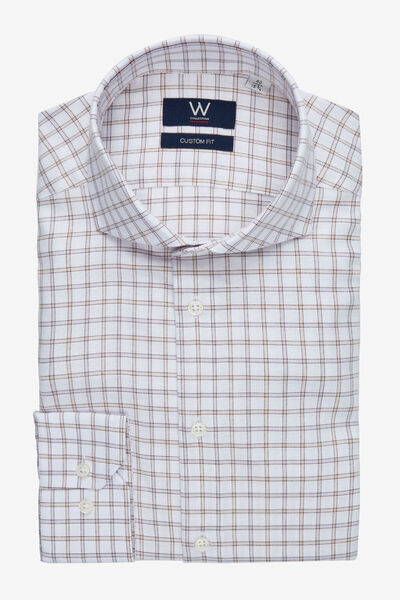 W Collection BEYAZ KAHVE EKOSE DESENLİ GÖMLEK