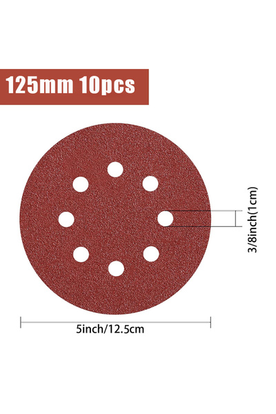 Choice1 40 125mm 8 hole 10 pcs 5 Inch 8 Hole 125mm Sandpaper Round Shape Sand...