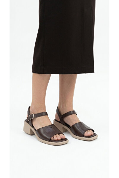 Ustalar Ayakkabı Çanta Brown Women's Genuine Leather Heeled Sandals 617.8602