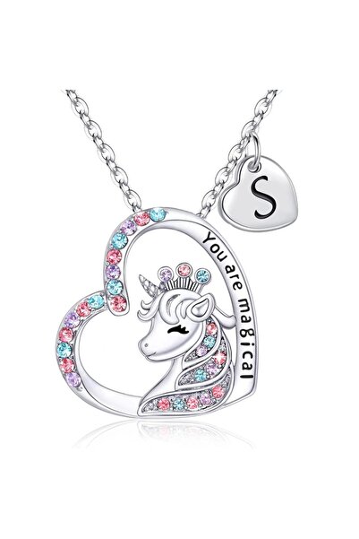 Choice S Initial Letter Unicorn Necklace You Are Magical Horse Pendant Neckla...