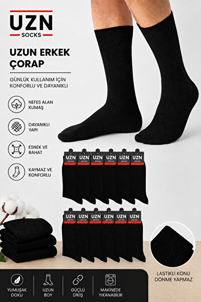UZN SOCKS 6 ζευγάρια μαύρες ανδρικές βαμβακερές κάλτσες μακριές χωρίς σχέδια ...