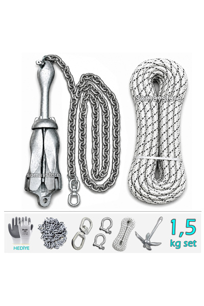 SomayStore Tekne ve Şişme Bot İçin Hazır Çapa Seti 1.5Kg Şemsiye Çapalı (Eldi...