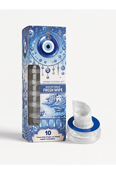HandyTowel Gift Blue Evil Eye Bead Themed Wet Wipes - Pack of 10 for Surface ...