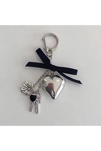 Choice1 Bowknot Keychain-A1 Ins Hrart Bownot Keychain Silvery Love Shape Pend...