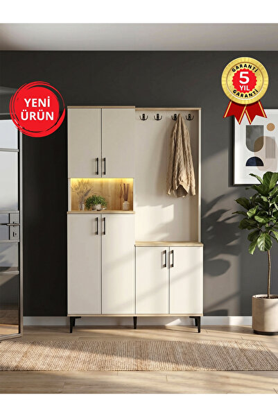 dorpek Led Işıklı Portmanto, 6 Kapaklı Raflı 120 cm Vestiyer, LED'li Portmant...