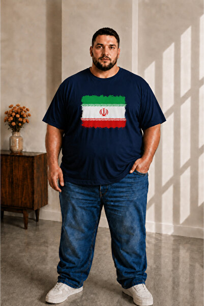 sngl tekstil Men's Large Size Short Sleeve Iran Flag Printed T-Shirt 3XL 4XL ...