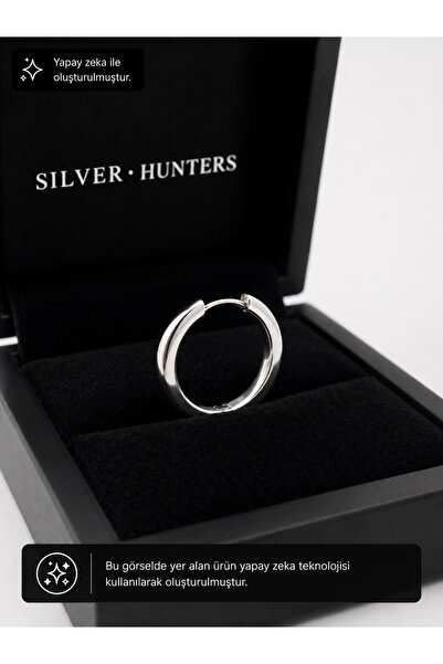 Silver Hunters Gümüş Halka Küpe 925 Ayar Gümüş Taşsız 14 mm Halka Küpe 1 adet...