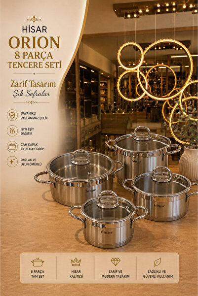 ŞİRİN VALENT HOME Hi̇sar Ori̇on 8 Piece Cookware Set