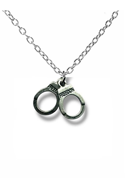 Herşey Nota Freedom Written Handcuff Necklace – Silver Color Zamak Metal Unis...