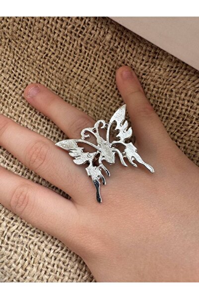 Herşey Nota Women's Ring with Big Butterfly Figure |   Showy Zamak Plated Adj...