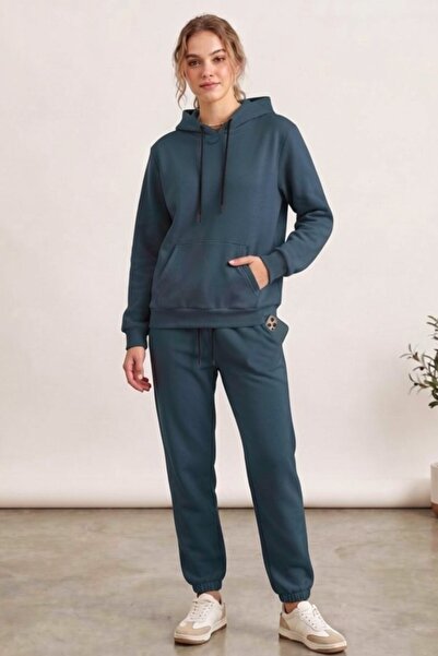 Moibody Women's 3 Thread Yarn Hooded Sweatshirt and Jogger Bottom Set Premium...