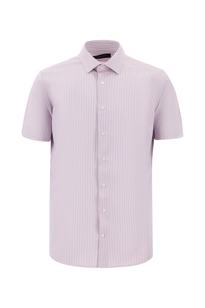 Abdullah Kiğılı Short Sleeve Slim Fit Slim Fit Striped Cotton Shirt