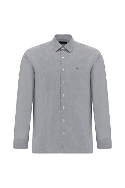 Abdullah Kiğılı Long Sleeve Slim Fit Slim Fit Cotton Embroidered Classic Stri...
