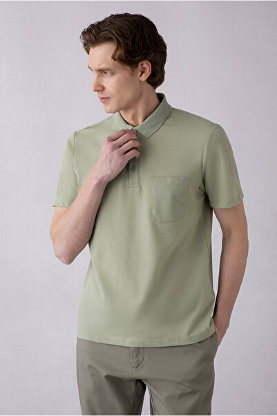 Kiğılı Regular Fit Cotton Embroidered Pocket Polo Neck T-Shirt