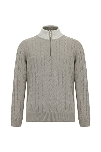 Abdullah Kiğılı Half Turtleneck Regular Fit Patterned Zippered Cashmere Knitw...