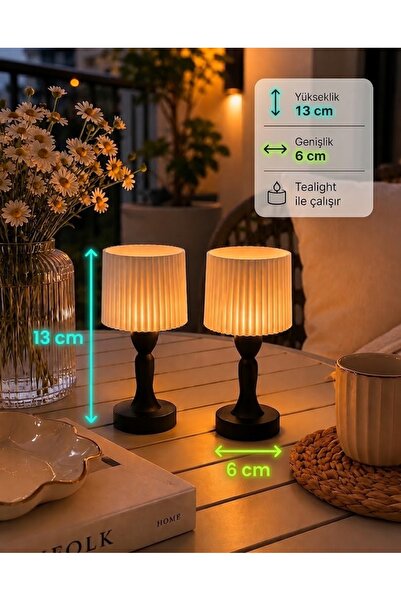 Velzade Home Mini Abajur Mumluk Seti 2'li - Dekoratif Tealight Mum HEDİYE - 1...