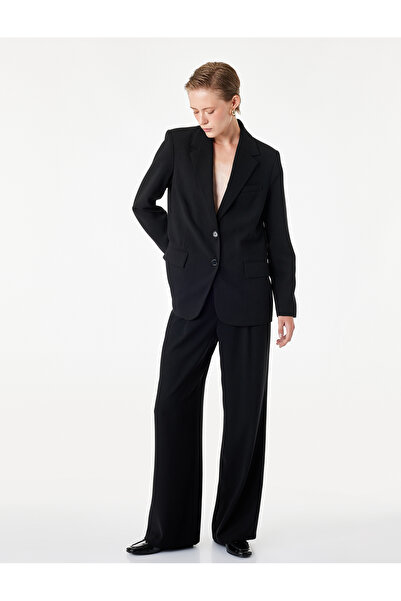 Koton Comfortable Fit High Waist Crepe Fabric Wide Leg Pants with Belt Detail