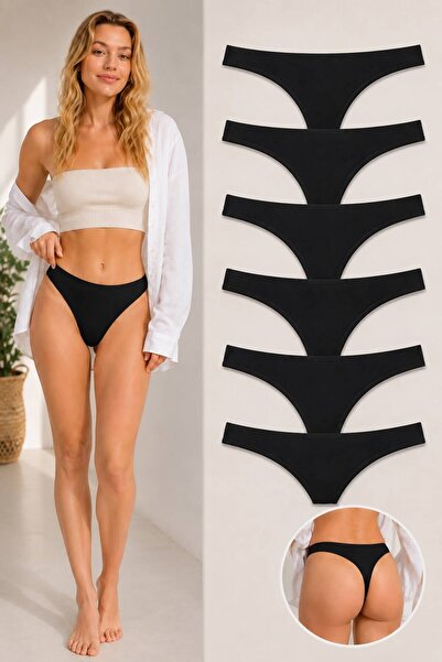 Ka Art Gallery 6-Pack Tanga. Premium Cotton Basic Normal Waist Panties. Black