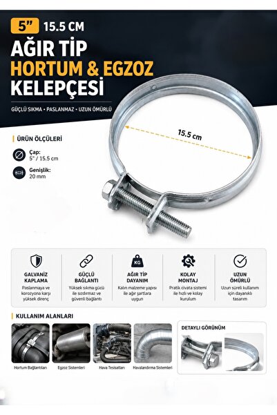 Uğur Starline A-0155 5'' Ağır Tip Hortum Ve Egzoz Kelepçesi 141x155 mm