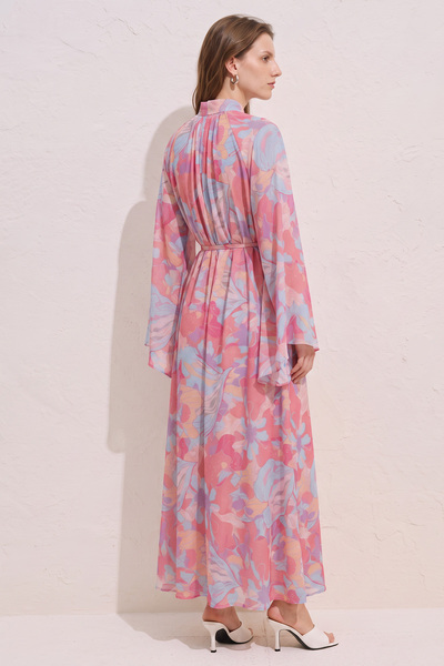 zenne Çiçek Desenli Elbise Y0165 - PEMBE