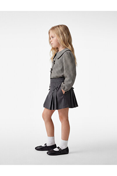 Koton Bow-Tie Viscose Blend Pleated Detailed Short Skirt