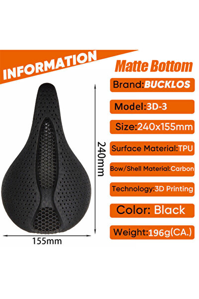 BUCKLOS 3D-3 matte bottom 3D Printed Bicycle Saddle Full Carbon Fiber Bike Se...