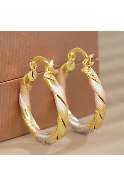 Choice1 E4512 Huitan Luxury Women Three Tone Metal Hoop Earrings for Wedding ...