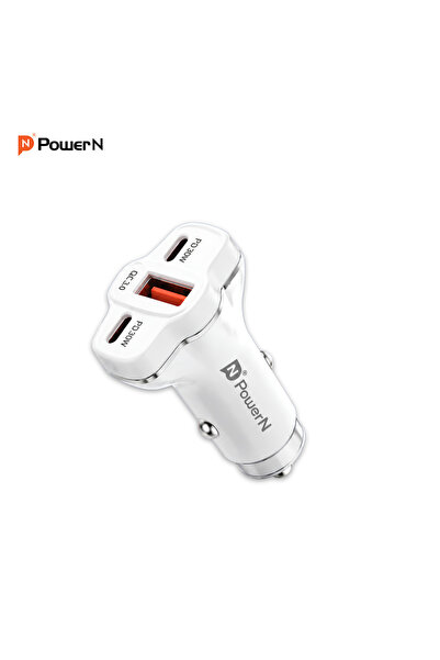 Power N شاحن سيارة عالي السرعة 2PD + QC 60 واط - أبيض