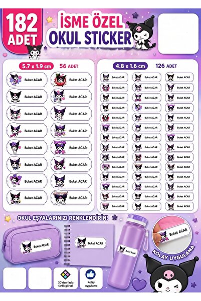 Buki'nin Atölyesi İsme Özel Okul Etiketi Kalem Defter Etiketi Sticker Kız Erk...