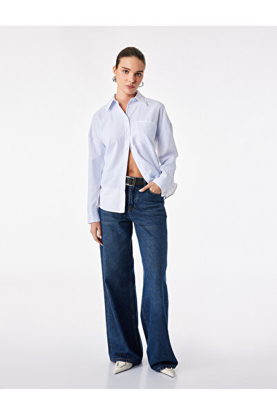 Koton Comfortable Fit Classic Collar Pocket Long Sleeve Striped Shirt with Tw...