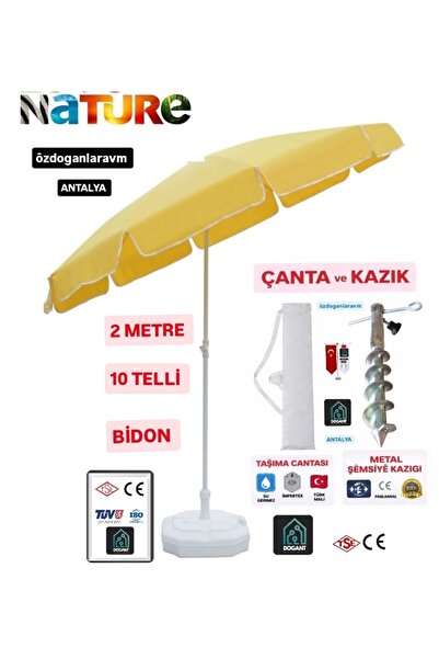 Dogant Nature Sarı Havuz Bahçe Balkon Şemsiyesi Bidonlu + Çantalı +Kazık Apar...
