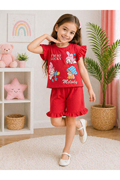 kahkaha kids Kız Çocuk Melody Baskılı Şortlu Takım Yazlık Pamuklu 2’li Takım ...