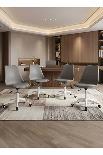 Taimi Set of 4-Ergonomic 360° Swivel Adjustable Height Chair, Padded, with wh...