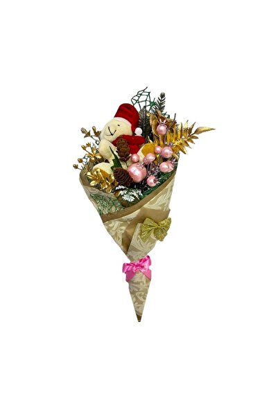 velve Χριστουγεννιάτικη ανθοσύνθεση με αρκουδάκι και χειμερινά στολίδια, σε σ...