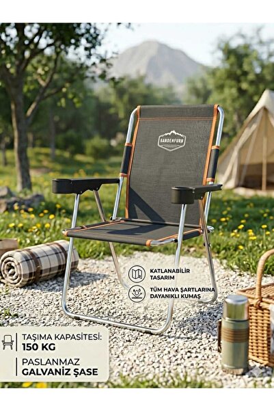 EVKO MOBİLYA Kamp Sandalyesi, Katlanabilir Kamp Sandalyesi, Bardaklıklı Sanda...