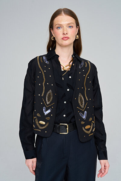 Orfeo Negro Women's Beaded and Sequined Flowy Vest