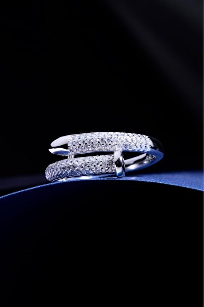 innuendo jewelery 925 Ayar Gümüş Çivi Model Işıltılı Kadın Yüzük