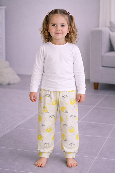 MODABOX Kız Çocuk Pijama Altı %100 Pamuk Penye Lastikli Ve Paça Manşetli Raha...