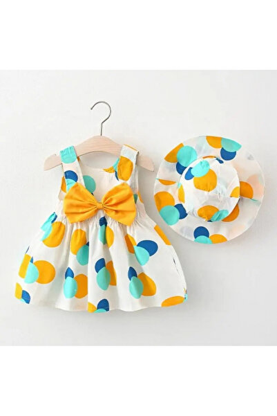 Little Dress Rochie de vară cu buline, fundă galbenă și pălărie asortată