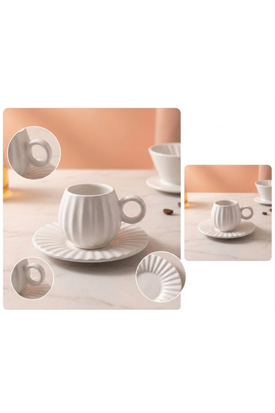 kasımoğulları concept Handmade Matte Ceramic Oyster Pattern Espresso and Turk...