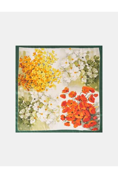 Kayra Eșarfă cu model floral Ecru-Verde